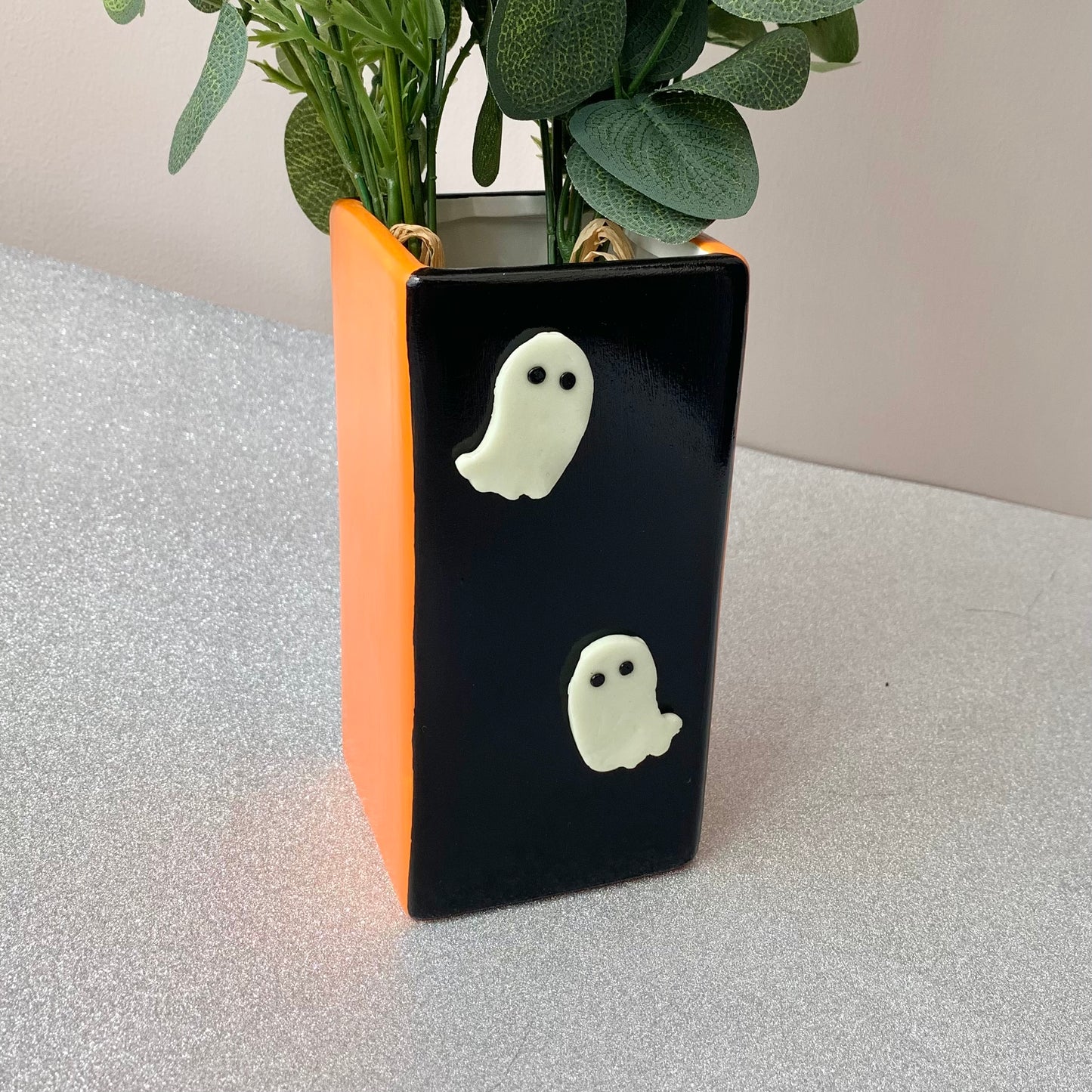 Halloween Glow In The Dark Ghosts Hand Painted Ceramic Vase