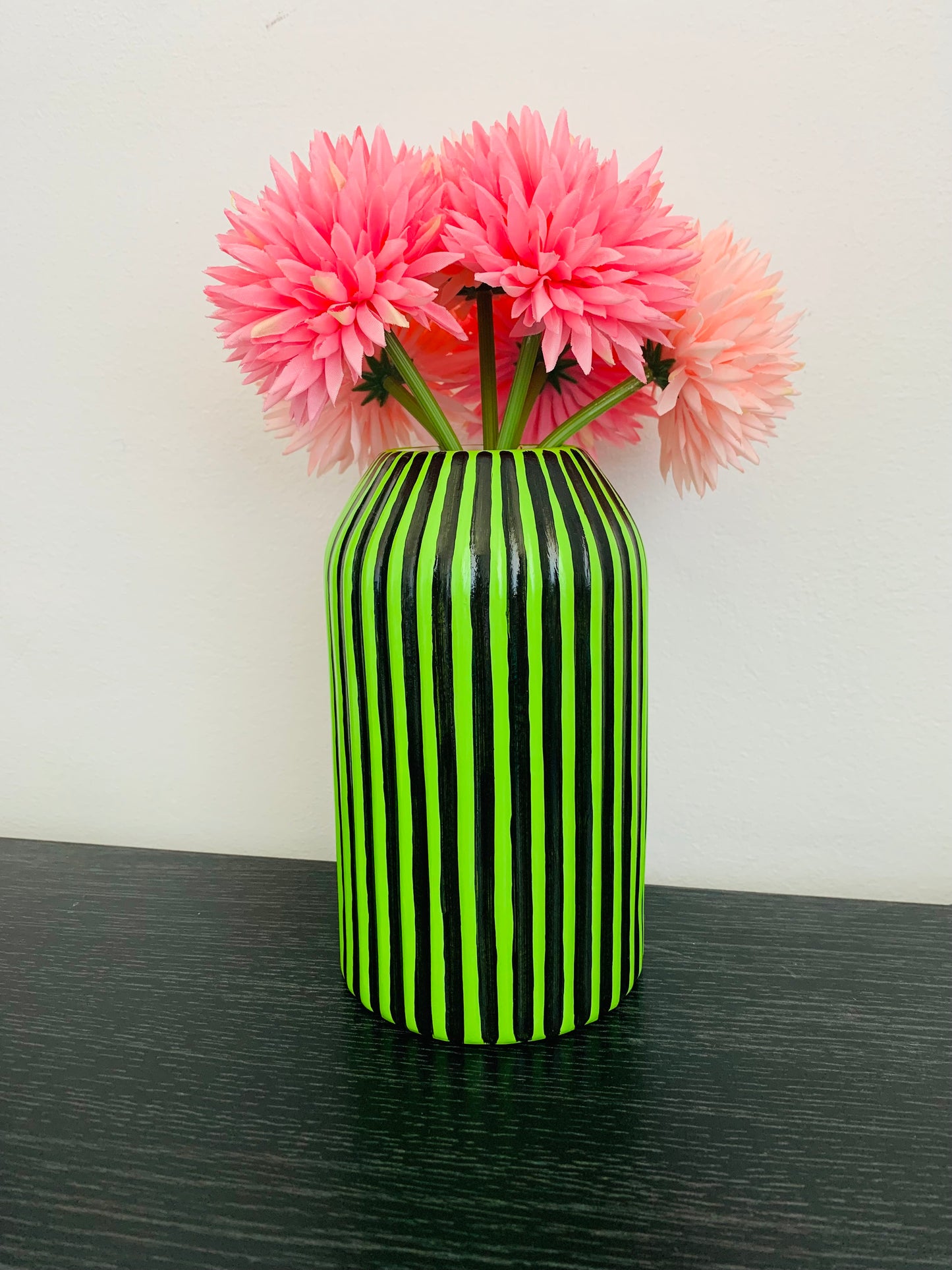 Green And Black Striped Hand Painted Ceramic Vase