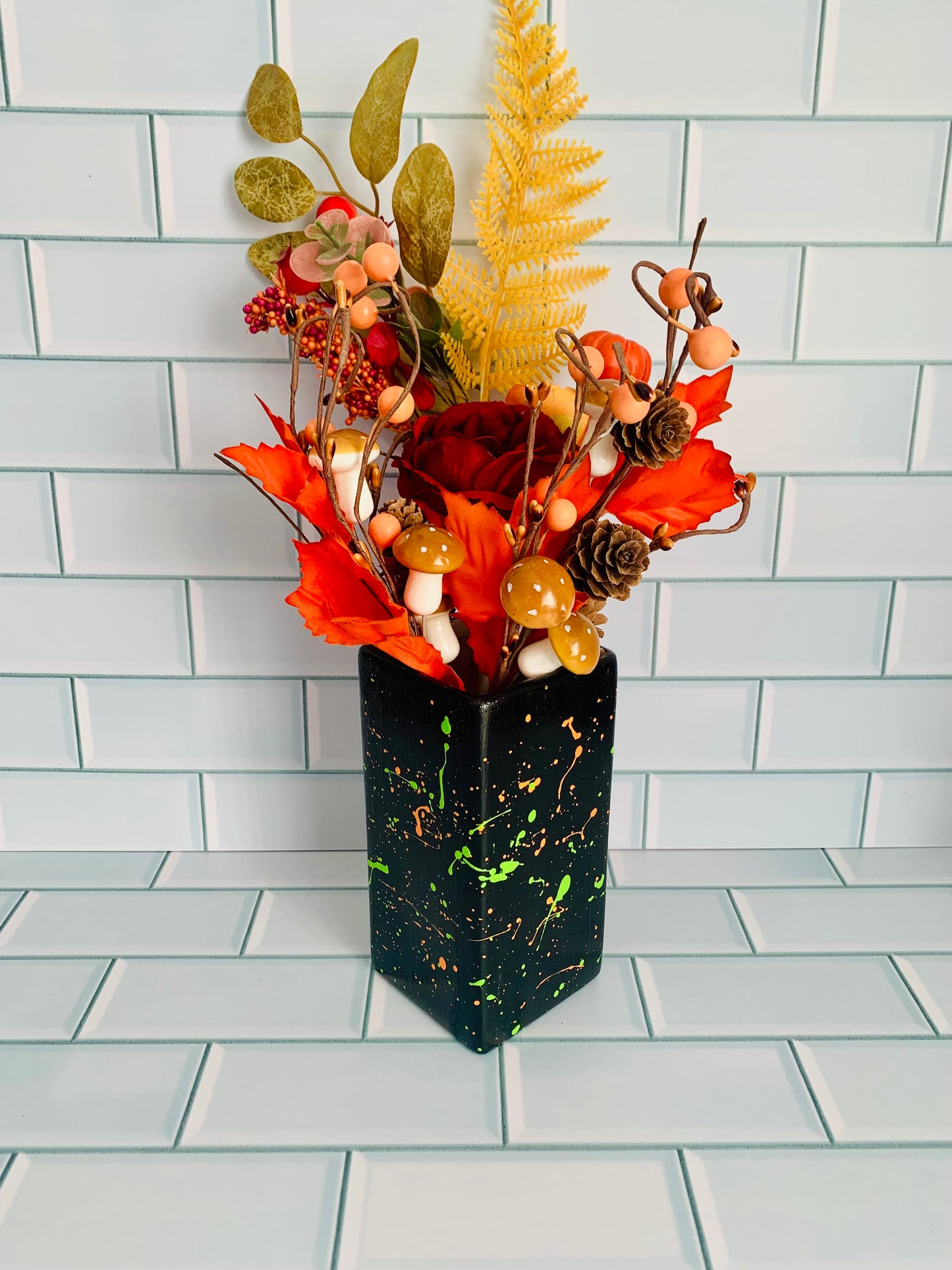 Black Orange And Green Paint Splatter Vase