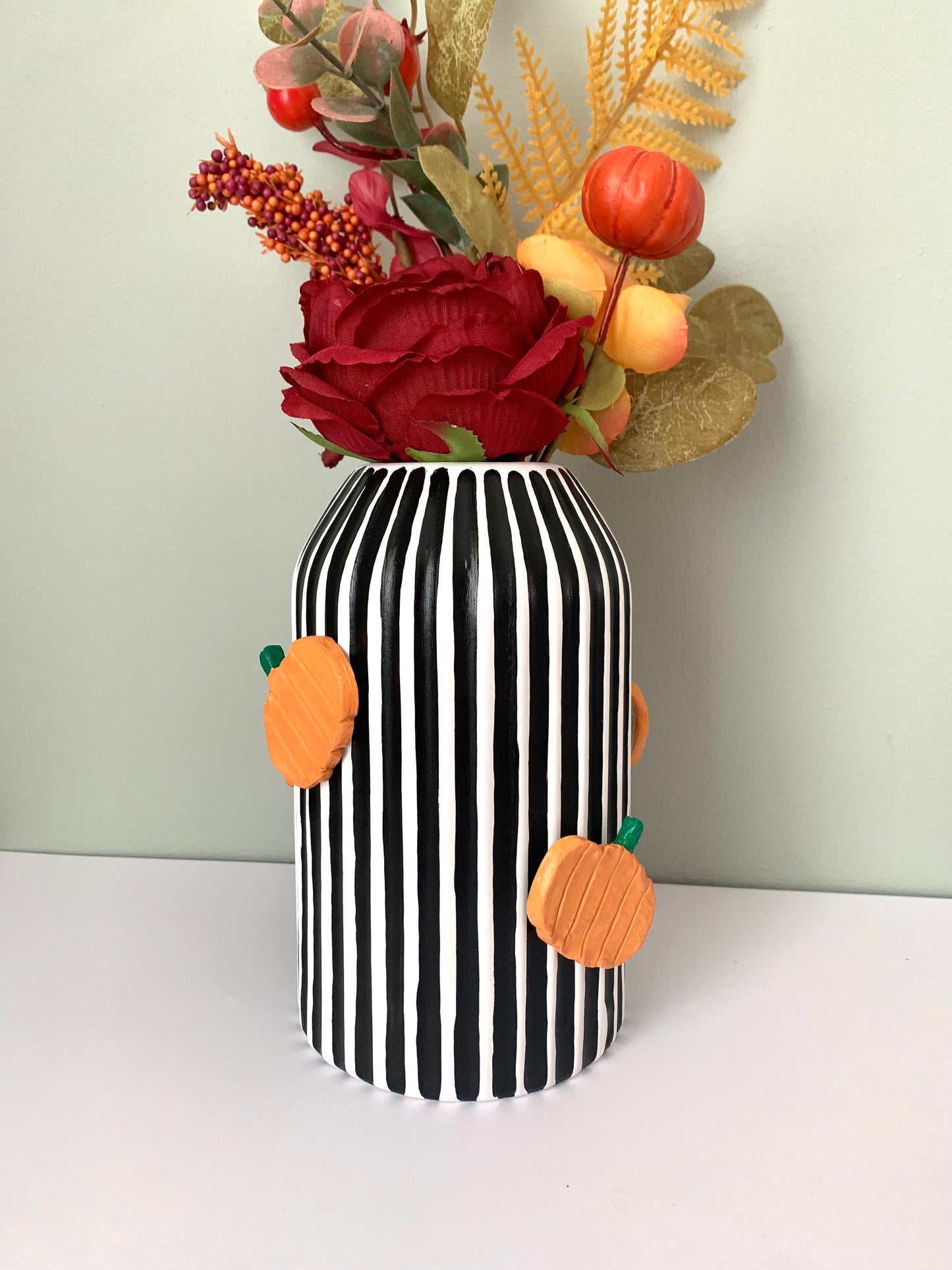 Pumpkin Black And White Striped Vase