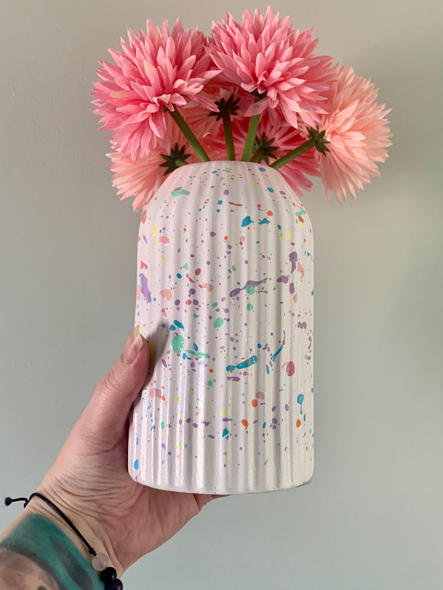 Pastel Rainbow Paint Splat Hand Painted Vase