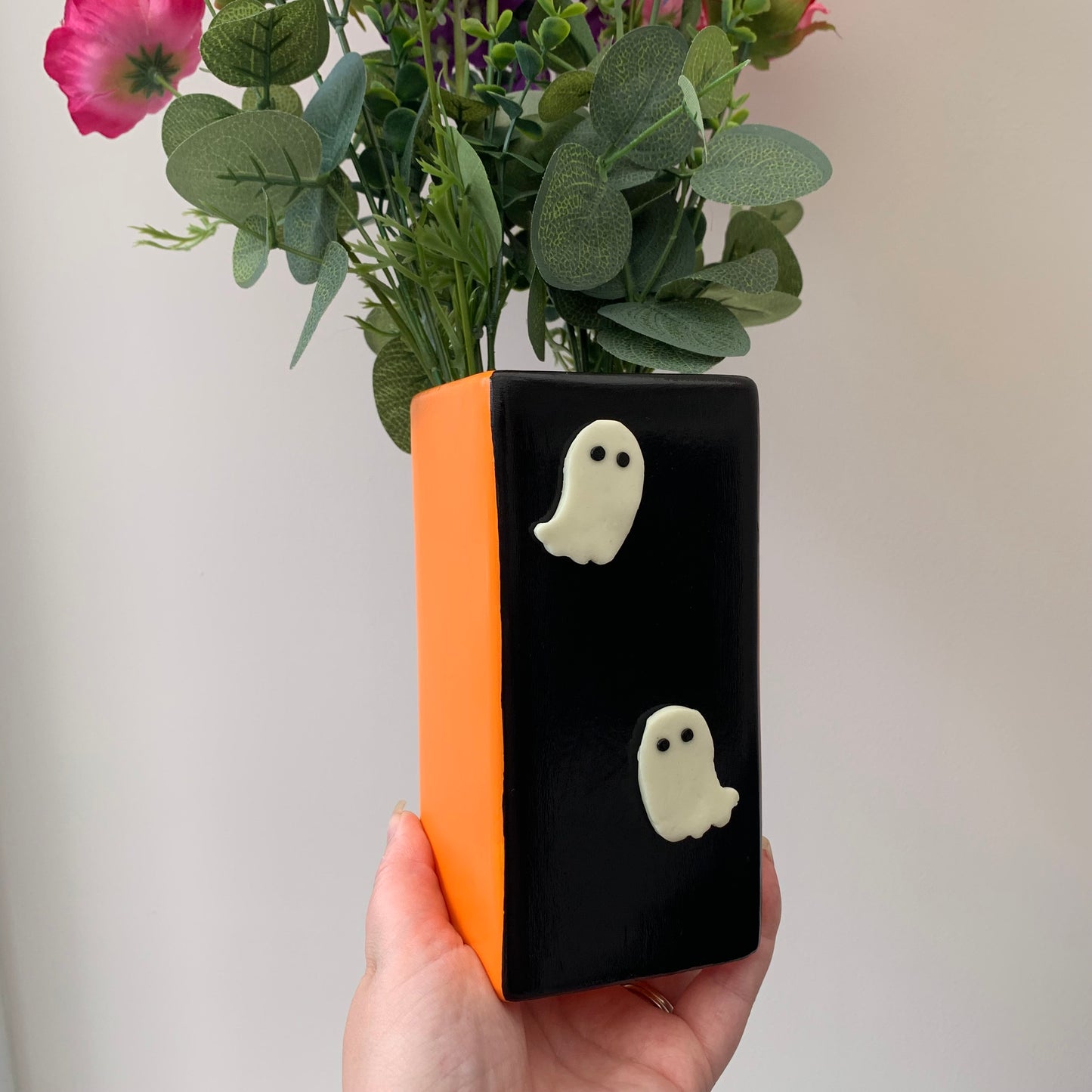 Halloween Glow In The Dark Ghosts Hand Painted Ceramic Vase