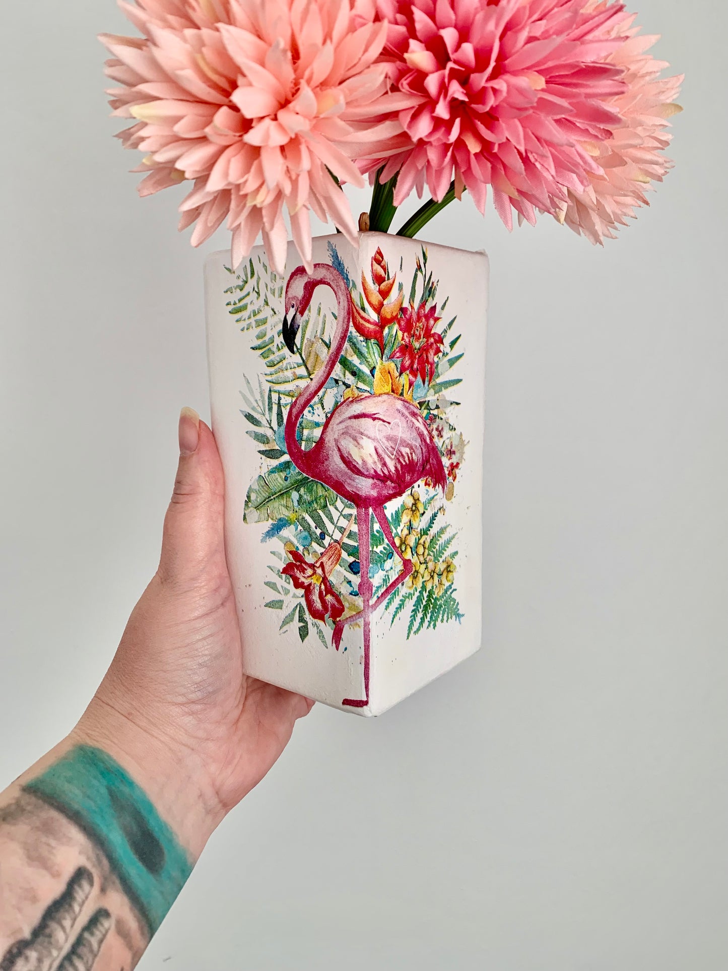 Flamingo Decoupage Ceramic Vase