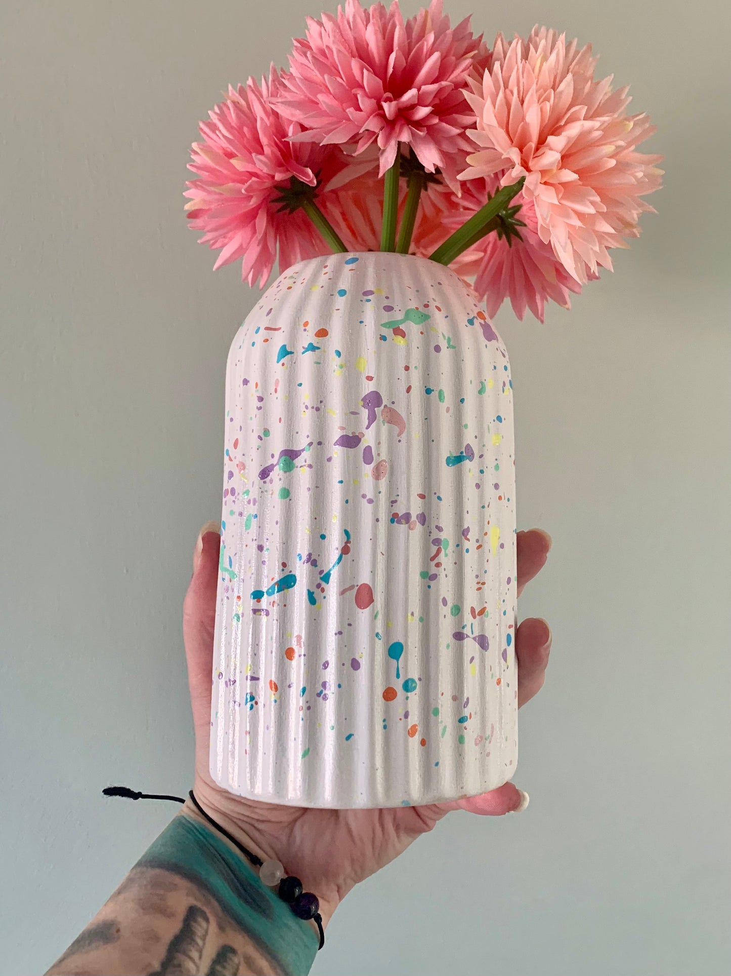 Pastel Rainbow Paint Splat Hand Painted Vase