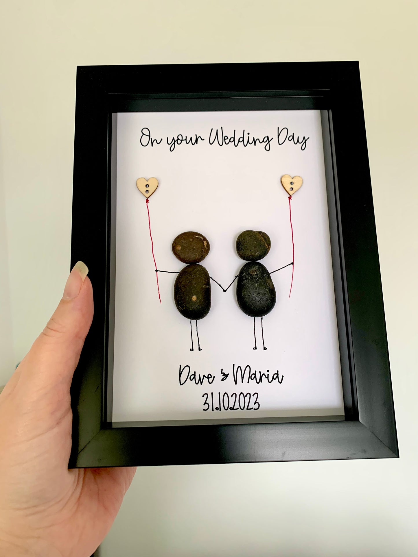 Personalised Wedding Pebble Art Frame Couples Anniversary Present