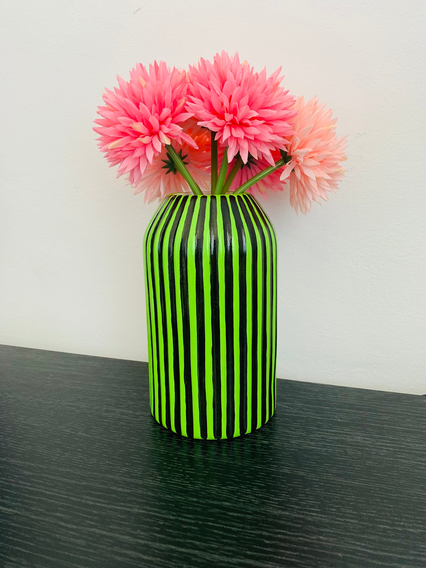 Green And Black Striped Hand Painted Ceramic Vase