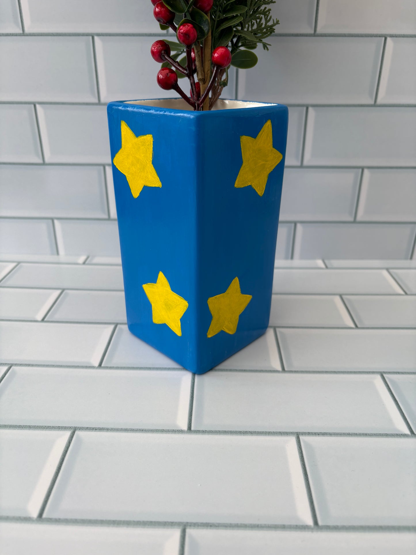 CLEARANCE - Blue And Yellow Star Ceramic Vase
