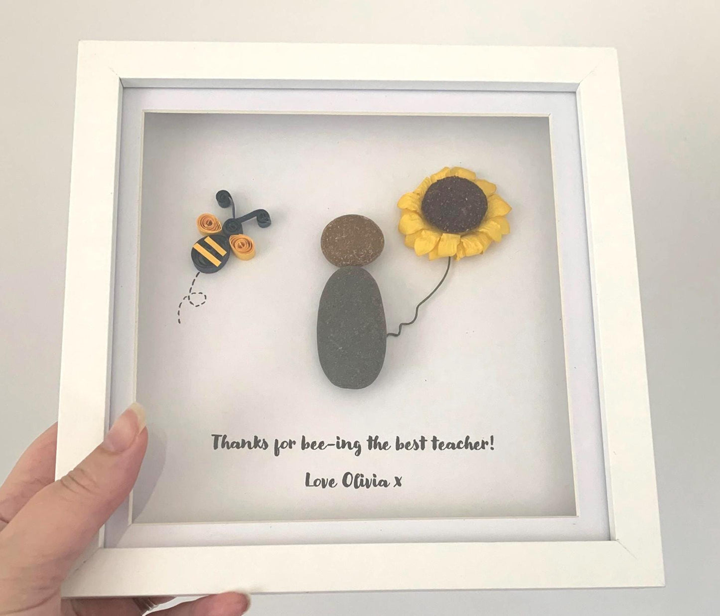 Best Teacher Gift For Teacher From Child Pebble Art Thank You Teacher Personalised Pebble Frame Nanny Childminder Teaching Assistant