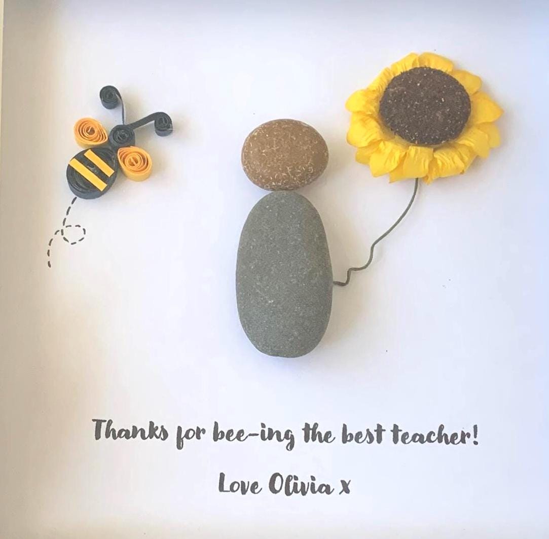 Best Teacher Gift For Teacher From Child Pebble Art Thank You Teacher Personalised Pebble Frame Nanny Childminder Teaching Assistant