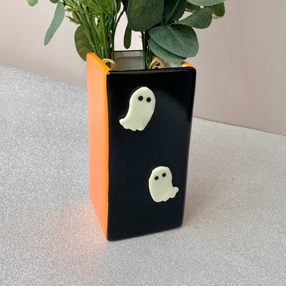 Halloween Glow In The Dark Ghosts Hand Painted Ceramic Vase
