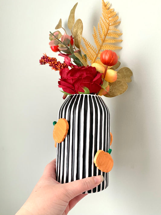Pumpkin Black And White Striped Vase