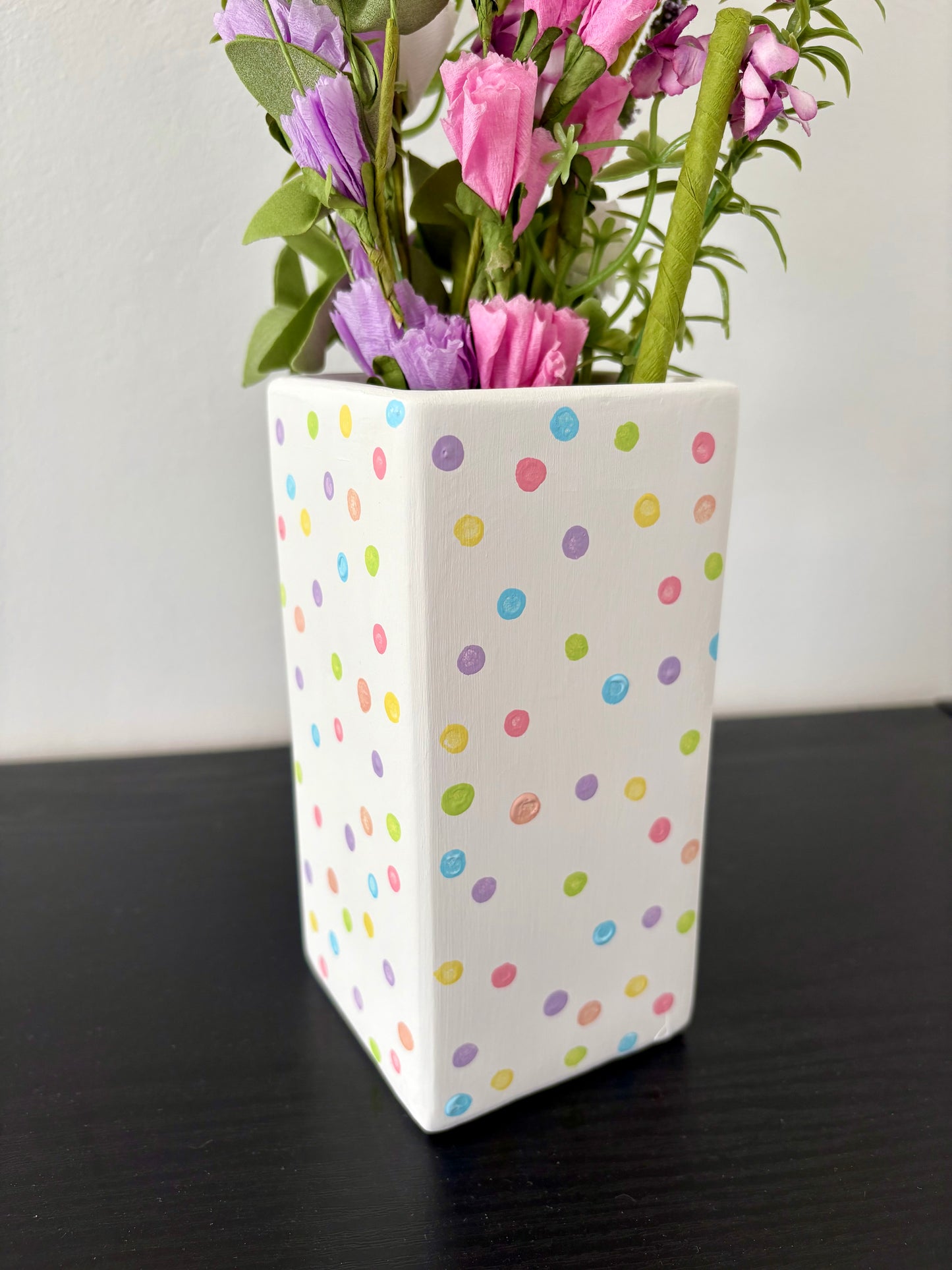 Pastel Rainbow Polka Dot Ceramic Vase