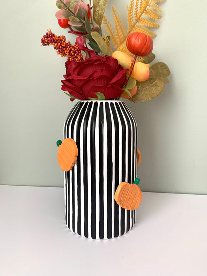 Pumpkin Black And White Striped Vase