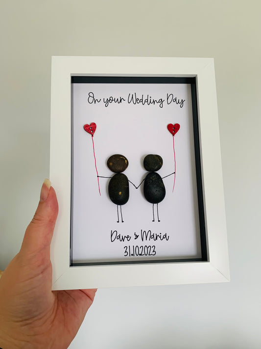 Personalised Wedding Pebble Art Frame Couples Anniversary Present