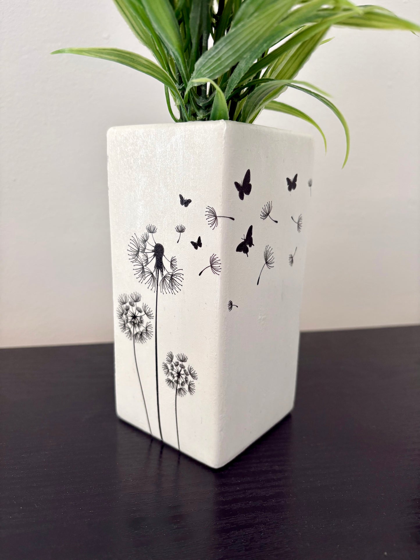 CLEARANCE - Dandelion Flower Decoupage Ceramic Vase