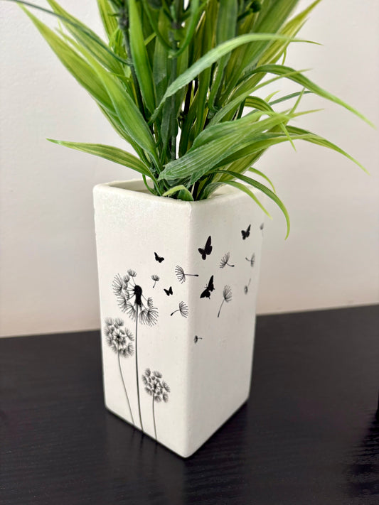 CLEARANCE - Dandelion Flower Decoupage Ceramic Vase