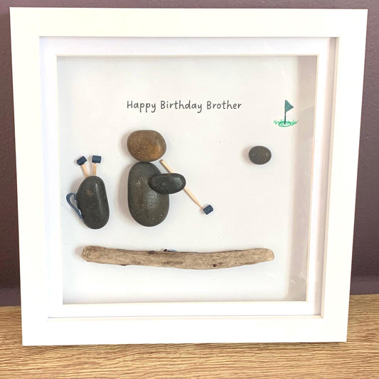 Golf Pebble Art Frame For Golf Lover Birthday Gift For Him Husband Brother Father Dad Grandad Uncle Friend Retirement Personalised Frame