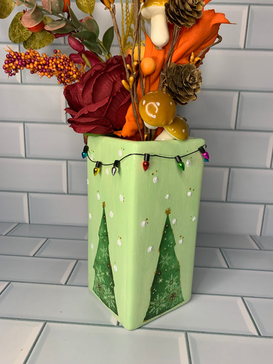 Green Christmas Tree Hand Painted Vase