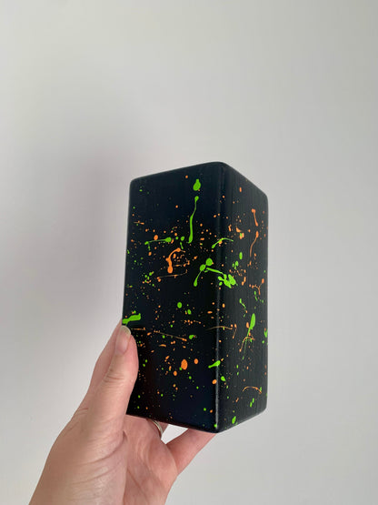 Black Orange And Green Paint Splatter Vase