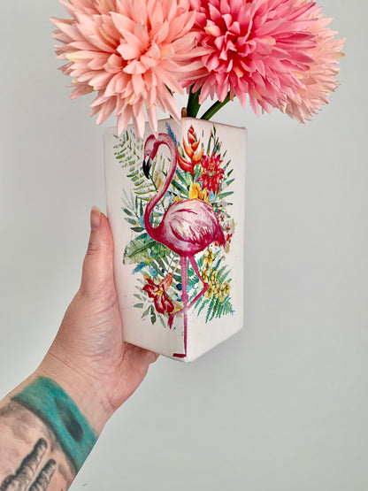 Flamingo Decoupage Ceramic Vase