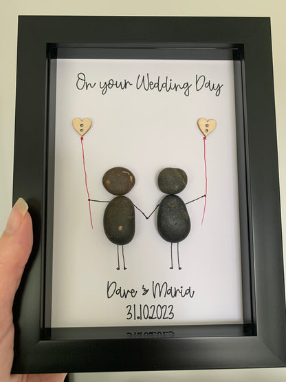 Personalised Wedding Pebble Art Frame Couples Anniversary Present