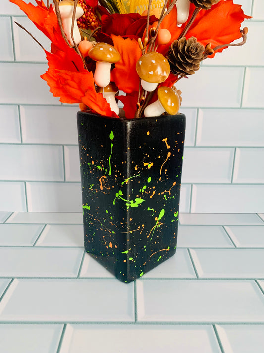 Black Orange And Green Paint Splatter Vase