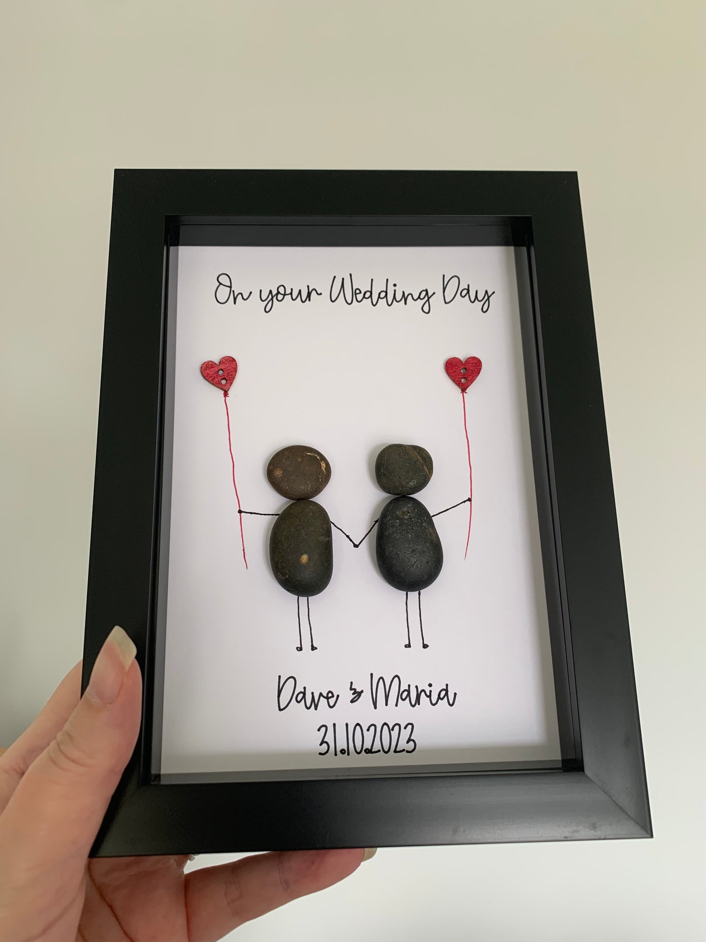 Personalised Wedding Pebble Art Frame Couples Anniversary Present