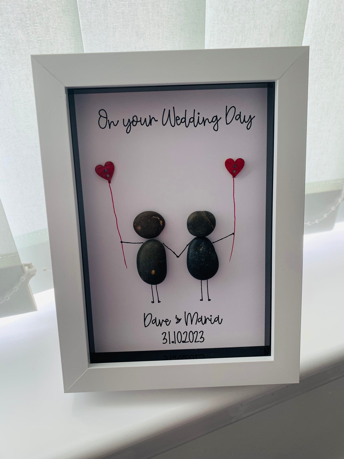 Personalised Wedding Pebble Art Frame Couples Anniversary Present