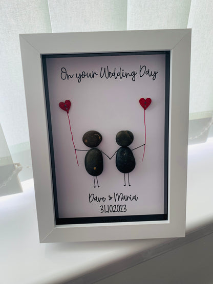 Personalised Wedding Pebble Art Frame Couples Anniversary Present