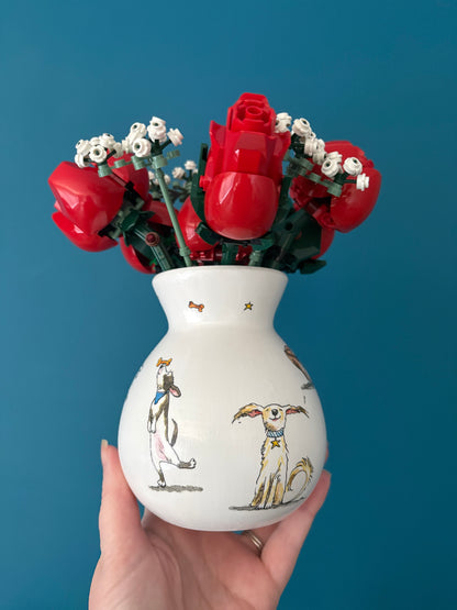 Ceramic Bulb Vase with dogs added using decoupage napkin technique