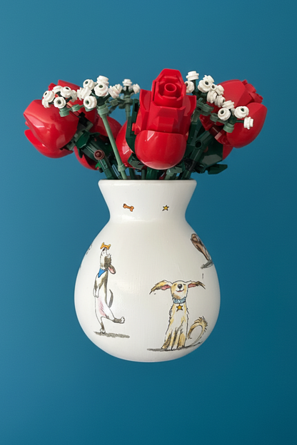 Ceramic Bulb Vase with dogs added using decoupage napkin technique