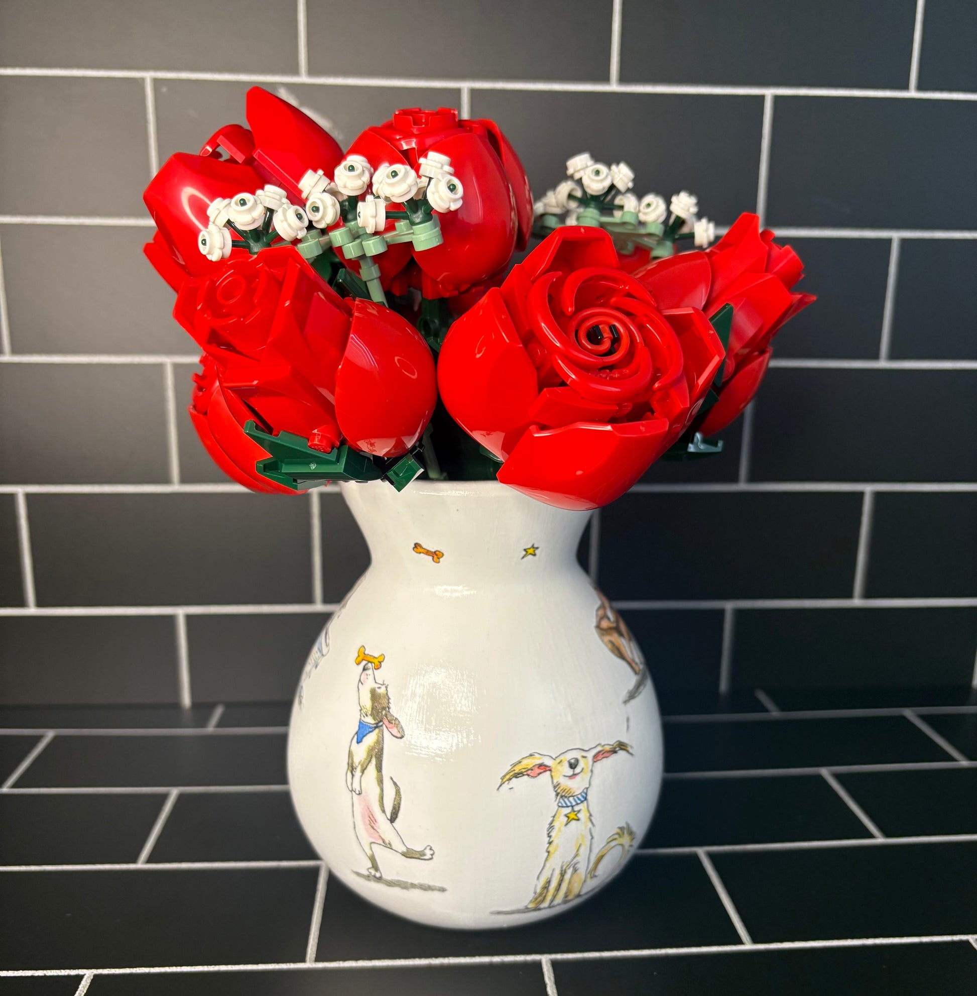 Decoupage Vase With Images Of Various Dogs