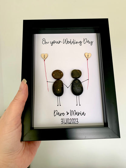 Personalised Wedding Pebble Art Frame Couples Anniversary Present