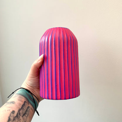 Purple and Fuchsia Stripes Hand Painted Ceramic Vase