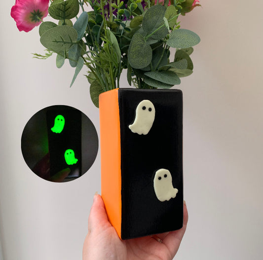 Halloween Glow In The Dark Ghosts Hand Painted Ceramic Vase