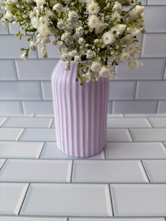 CLEARANCE - Lilac And White Striped Ceramic Vase