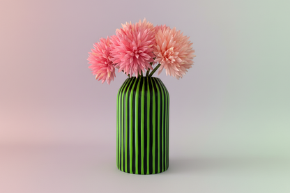 Green And Black Striped Hand Painted Ceramic Vase