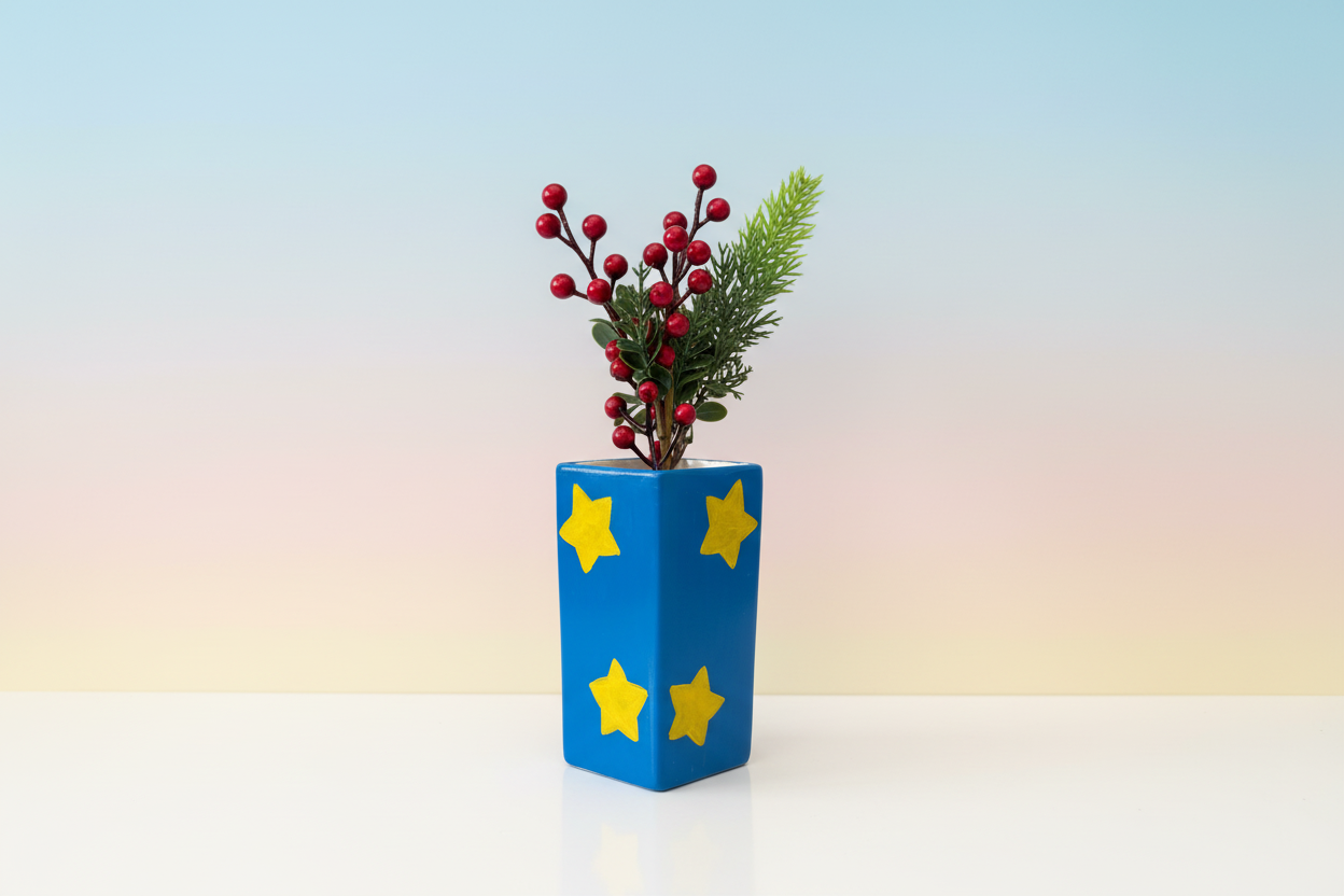 CLEARANCE - Blue And Yellow Star Ceramic Vase