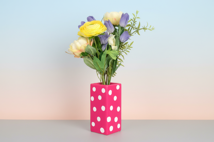 CLEARANCE - Pink And White Polka Dot Handpainted Ceramic Vase