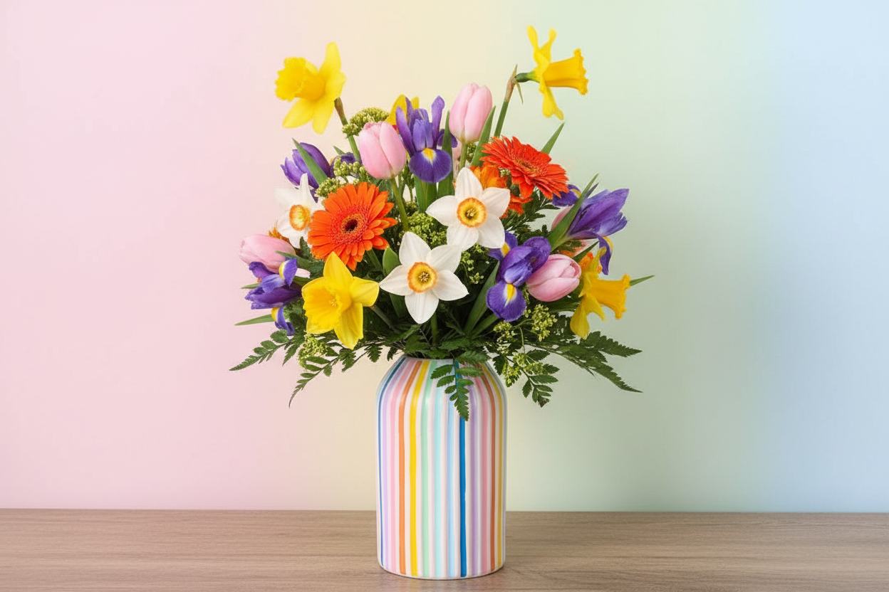 Handpainted Ceramic Vase Rainbow Part Pastel Striped Colour