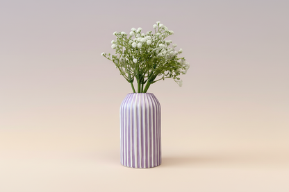 Purple And White Striped Ceramic Vase Hand Painted Pearlescent Shiny Decor Gift