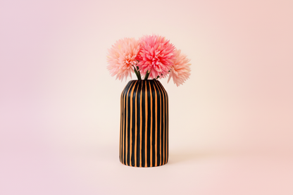 Halloween Themed Black And Orange Striped Hand Painted Decorative Ceramic Vase