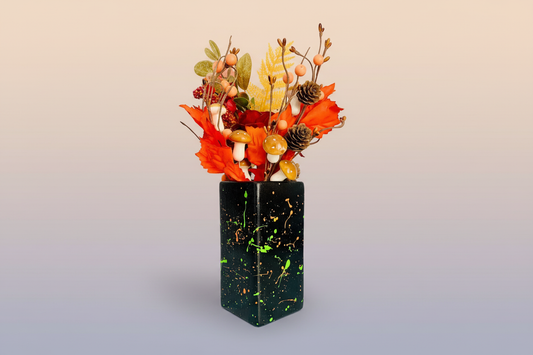 Black Orange And Green Paint Splatter Vase