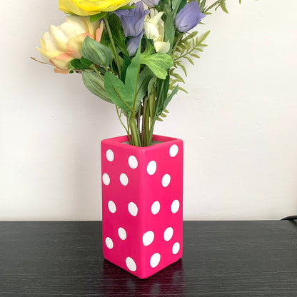 Pink And White Polka Dot Handpainted Ceramic Vase