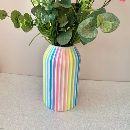 Multicoloured stripes rainbow hand painted ceramic vase