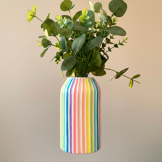 Multicolored rainbow pastel ceramic striped vase