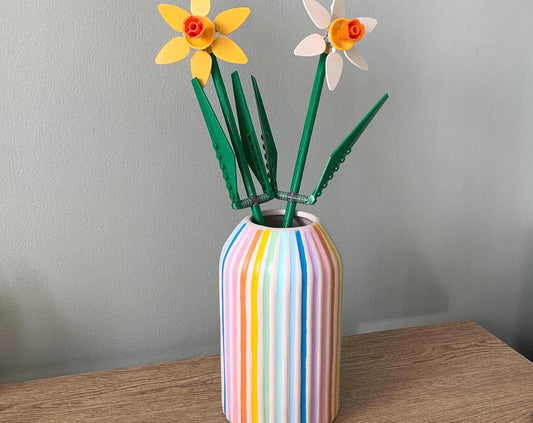 Handpainted Ceramic Vase Rainbow Part Pastel Striped Colour