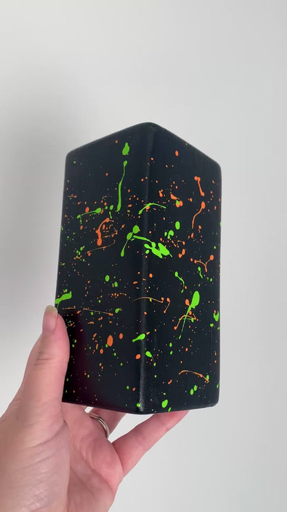 Black Orange And Green Paint Splatter Vase