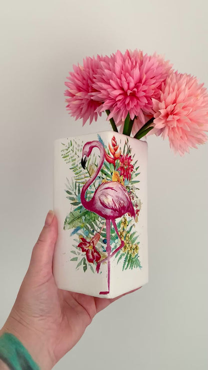 Flamingo Decoupage Ceramic Vase