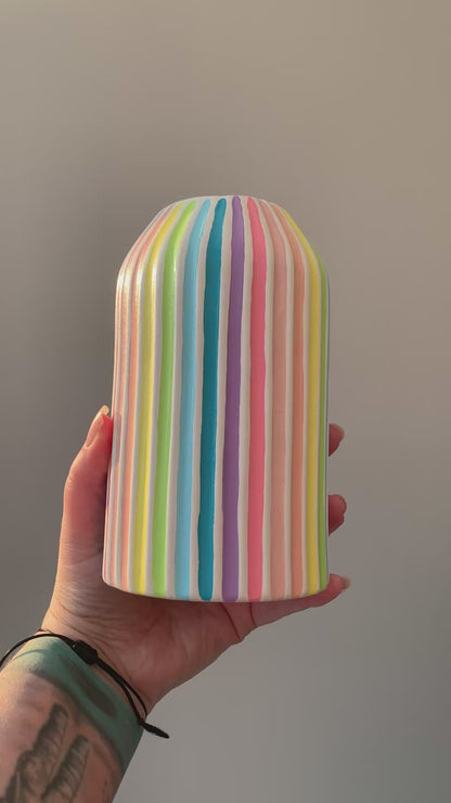 Pastel Rainbow Hand Painted Striped Vase